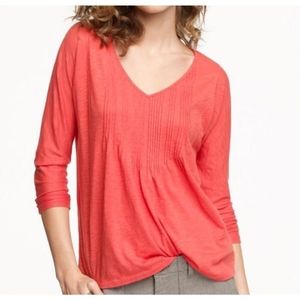 J crew coral pleated v neck tee